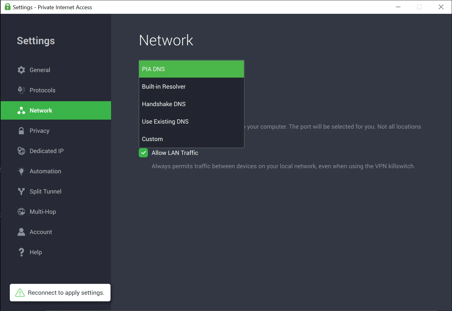 Private Internet Access – capture d'écran 3
